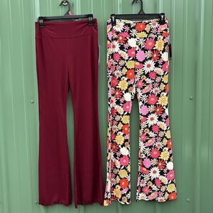 Women's Juniors Pull-On Flare Leg Bell Bottom Hippie Pants 2-Pack Size M